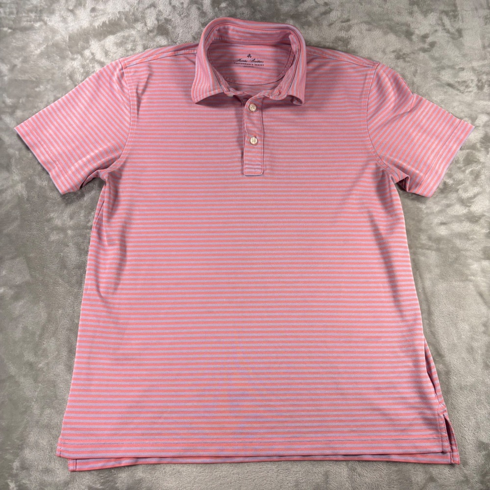 Brooks Brothers Performance Series Polo Shirt Mens Medium Pink Purple Striped